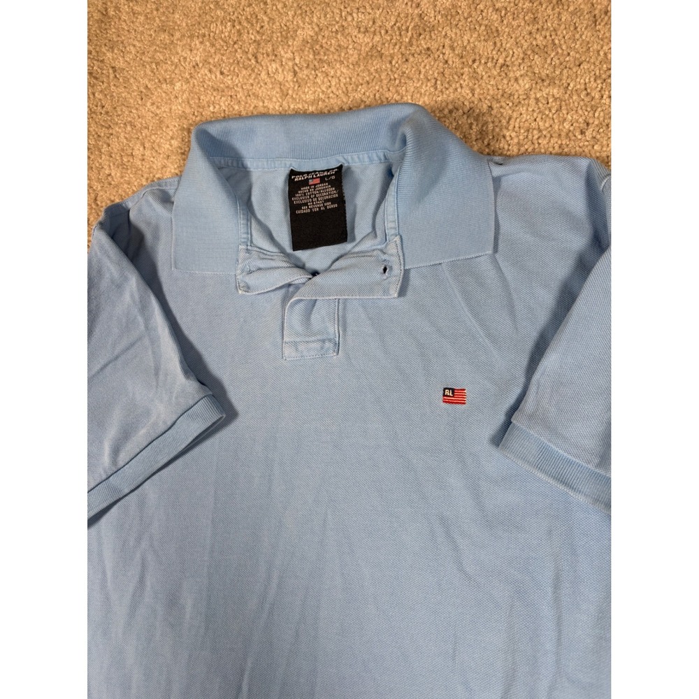 Polo Jeans Co Ralph Lauren Mens Large Light Blue American Flag Logo Polo Shirt